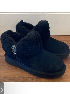 UGG Black Shearling Cuff Slip-On Women’s Slippers